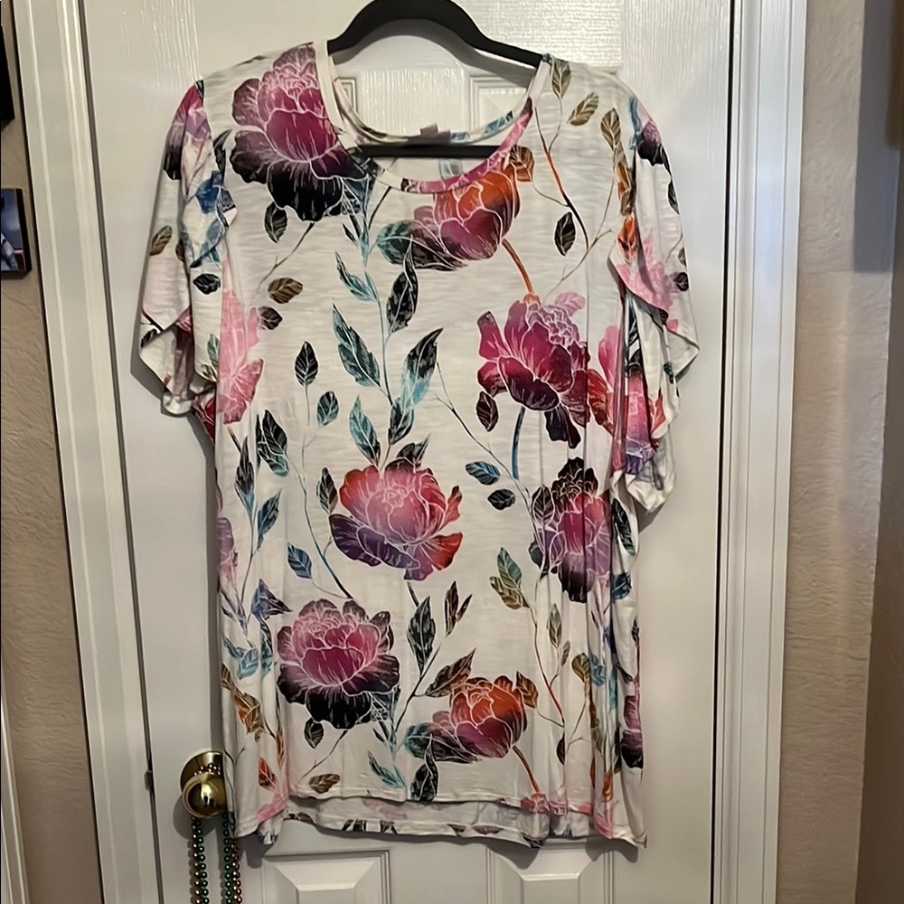 LuLaRoe Olive 3X Floral Print Women's Top